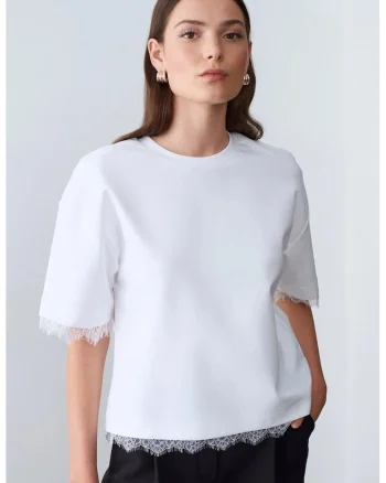 Tricou dama,  tricou din bumbac si elastan, alb, maneca scurta, captusit