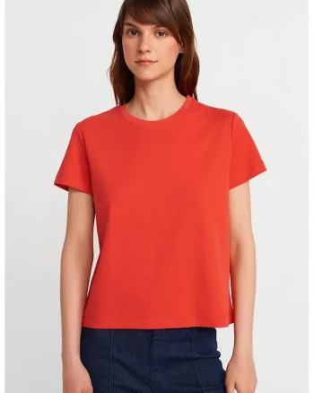 Tricou dama  bumbac reiat, portocaliu aprins, maneca scurta, regular fit