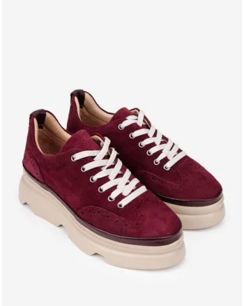 Pantofi dama burgundy din piele intoarsa