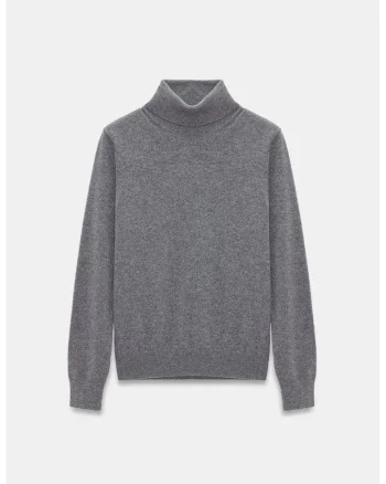 Pulover dama,  casmir, guler tricot reiat, Gri antracit