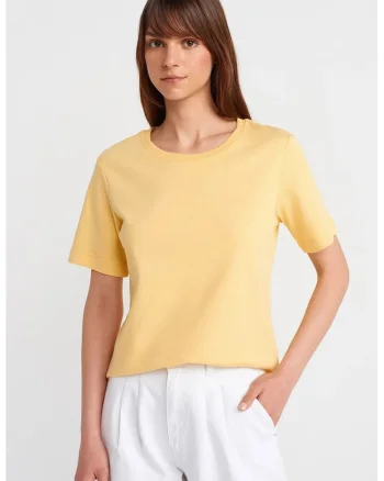 Tricou dama,  tricou din bumbac, galben lamaie, maneca scurta, regular fit