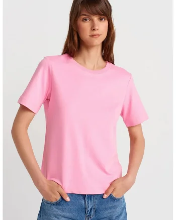 Tricou dama  regular fit, roz pudra, 100% bumbac