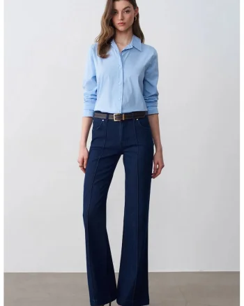 Blugi dama,  High-Waist Flare, denim albastru inchis, 98% bumbac, 2% elastan