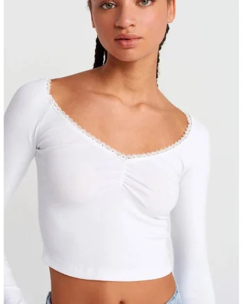 Tricou dama,  tricou scurt, slim fit, alb, bumbac/modal/elastan