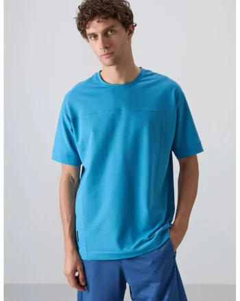 Tricou supradimensionat,  Albastru Cerulean, elastic, bumbac-poliester-lycra