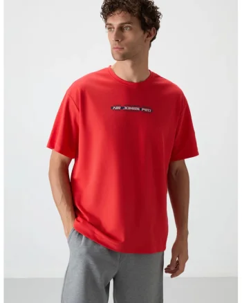 Tricou  supradimensionat, imprimeu spate, rosu, 80% bumbac, 20% poliester