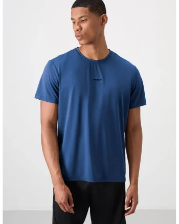 Tricou barbatesc,  regular-fit, elastic, albastru marocan, poliester si elastan