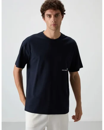 Tricou  supradimensionat, imprimeu pe spate, albastru marin, bumbac/poliester