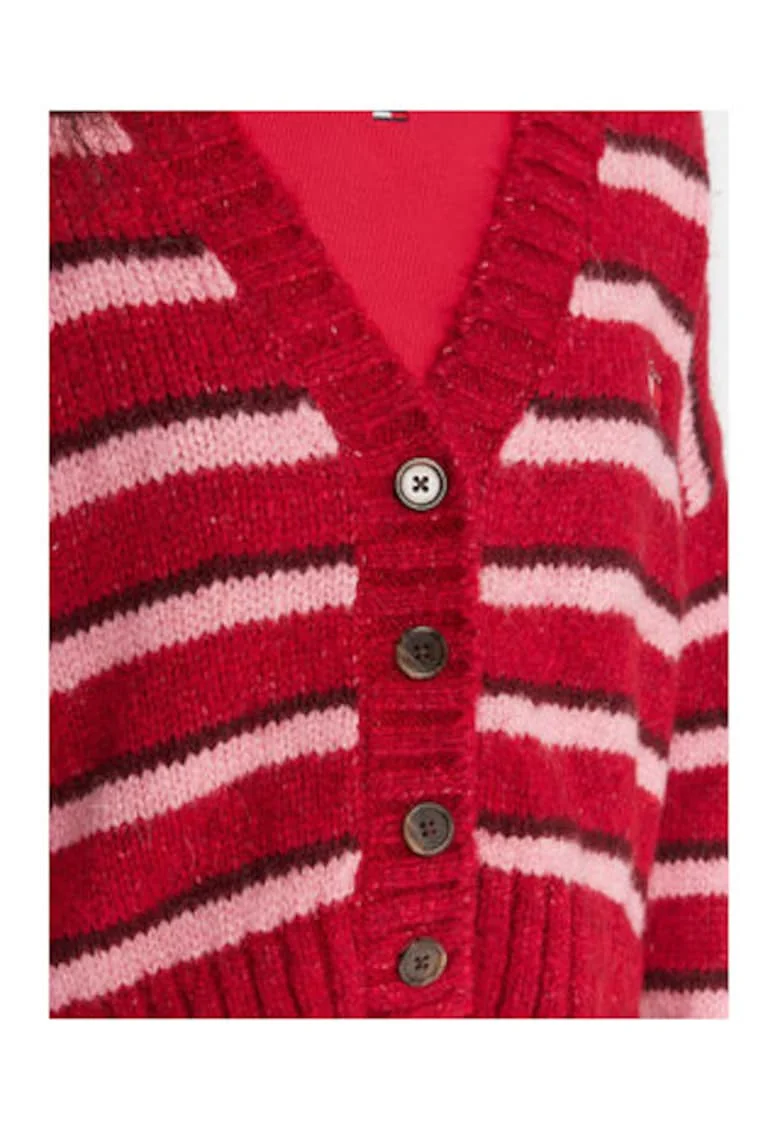Cardigan de dama,  Rosu, 69% acril reciclat, 23% poliester reciclat, 8% lana de alpaca,
