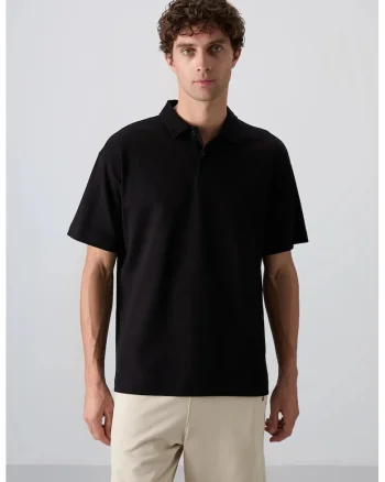 Tricou Polo Oversized  Negru, 93% bumbac, pentru Barbati
