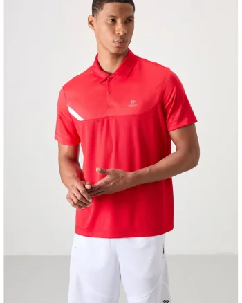 Tricou Polo Barbati,  rosu, 100% poliester, cu buton