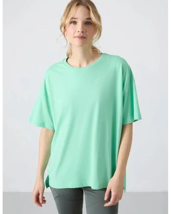 Tricou  supradimensionat, verde menta, bumbac-modal, maneca scurta