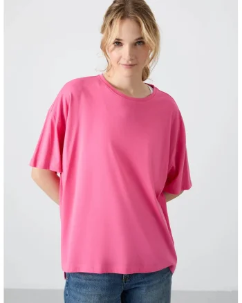 Tricou dama  supradimensionat, roz intens, bumbac-modal