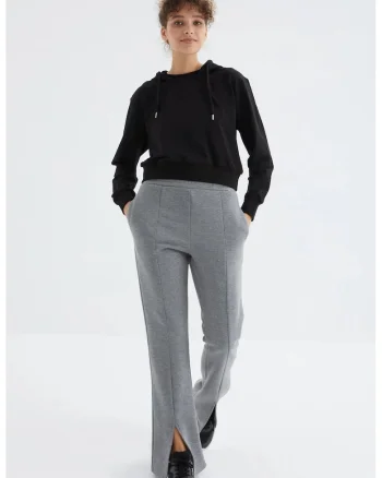 Pantaloni dama,  croiala dreapta relaxata, gri, 70% bumbac, 30% poliester
