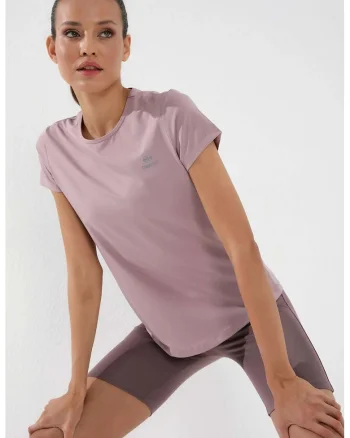 Tricou  regular fit, elastic, mov ametist, poliester cu elastan