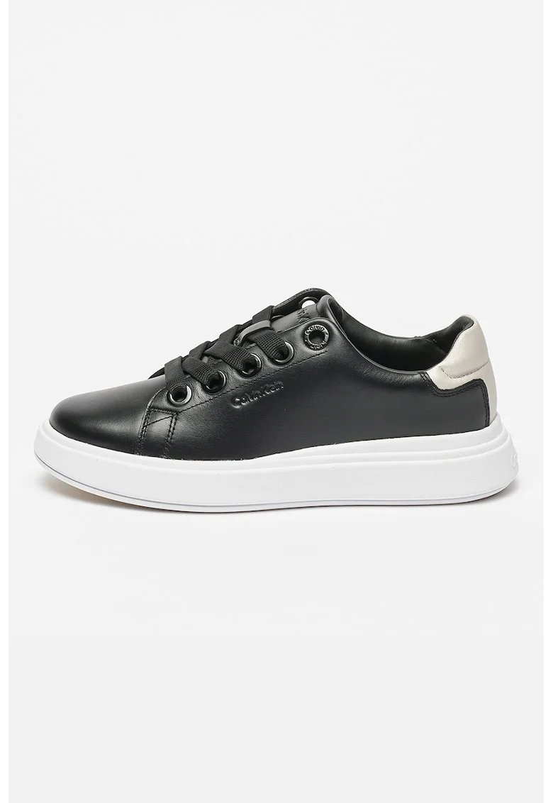 Pantofi sport de piele cu sireturi, Negru/Argintiu