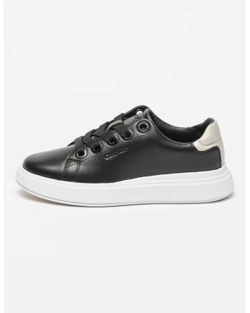 Pantofi sport de piele cu sireturi, Negru/Argintiu