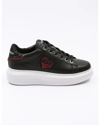 Pantofi sport de piele cu logo si strasuri Heart of Karl, Rosu/Negru
