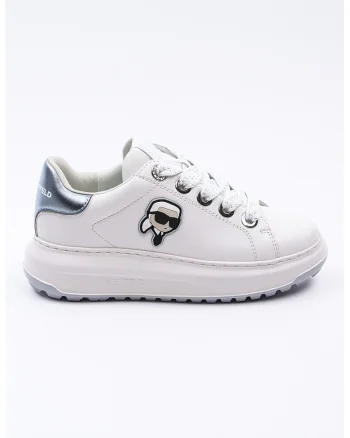 Pantofi sport din piele cu detaliu logo, Alb/Albastru