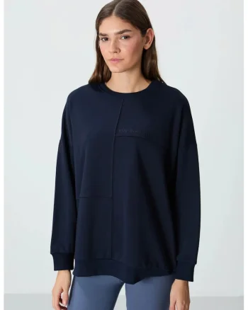 Hanorac  oversized, albastru marin, bumbac 88%, maneca lunga