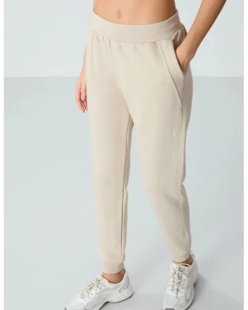 Pantaloni de trening,  talie elastica, piatra naturala, amestec bumbac-poliester
