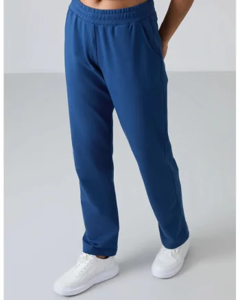 Pantaloni de trening,  talie inalta, picioare drepte, albastru marocan, fleece