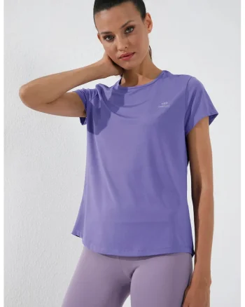 Tricou  femei, uni, mov liliachiu, maneca scurta, 95% poliester, 5% elastan