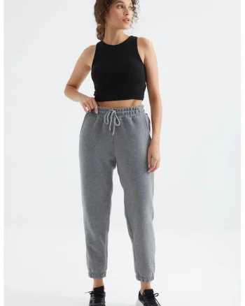 Pantaloni dama,  jogger, buzunar, gri, poliester