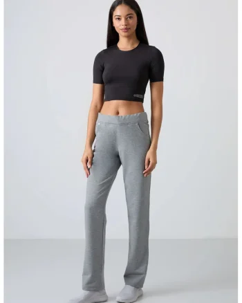 Pantaloni dama,  croiala dreapta relaxata, gri, bumbac 77%