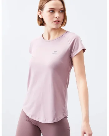 Tricou  femei, maneca scurta, guler rotund, elastic, mov, poliester