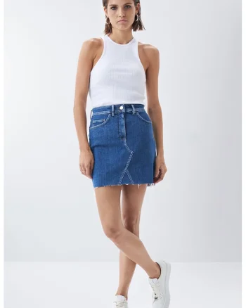 Fusta scurta din denim cu croiala dreapta, Albastru pastel
