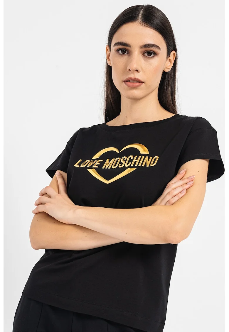 Tricou cu imprimeu logo laminat, Auriu/Negru