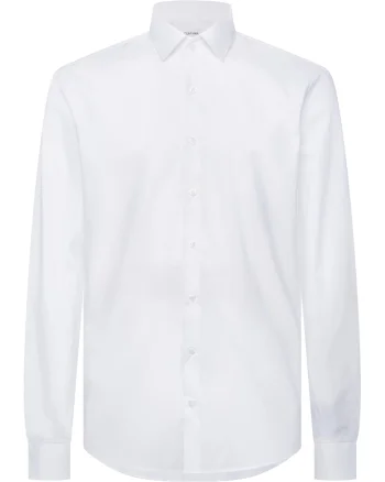 Camasa slim fit de poplin cu model uni, Alb optic