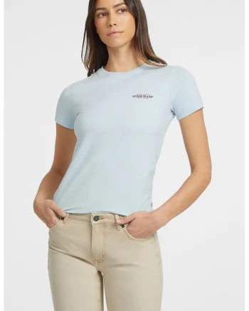 Tricou slim fit cu decolteu la baza gatului, Albastru deschis