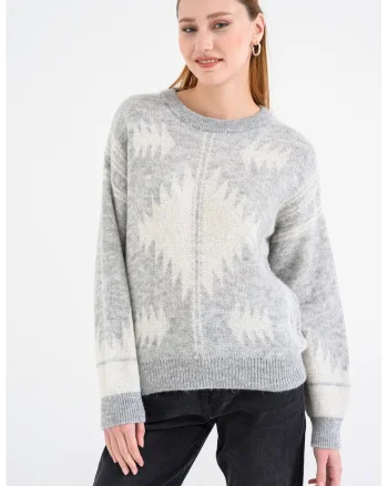 Pulover din amestec de mohair cu maneci cazute, Gri deschis/Alb murdar