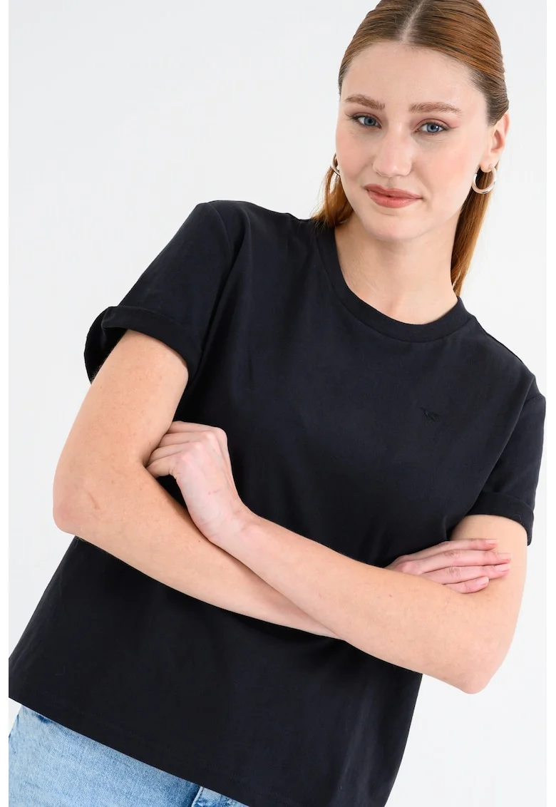 Tricou din bumbac cu decolteu la baza gatului Pain, Negru