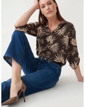 Bluza tunica cu imprimeu, Negru/Crem