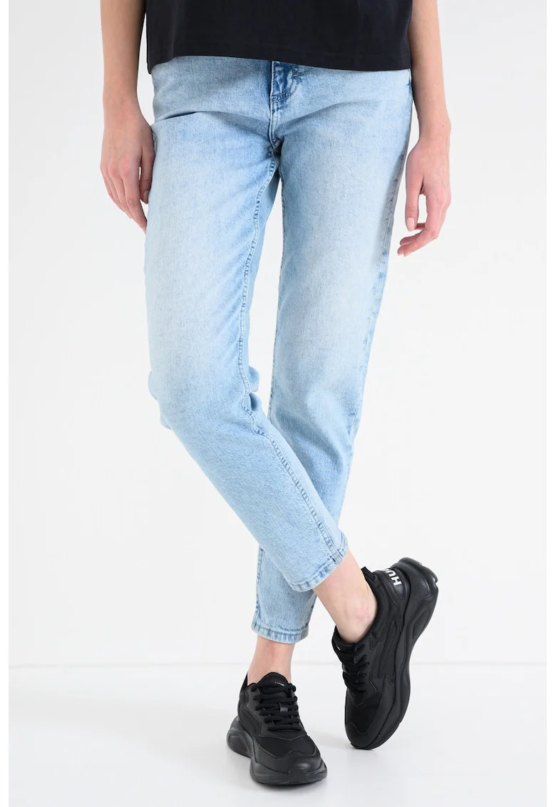 Blugi crop cu croiala conica si talie medie Brooks, Albastru deschis