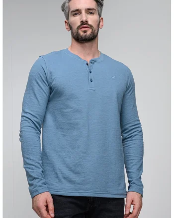 Bluza regular fit cu decolteu henley Atchison, Albastru azur