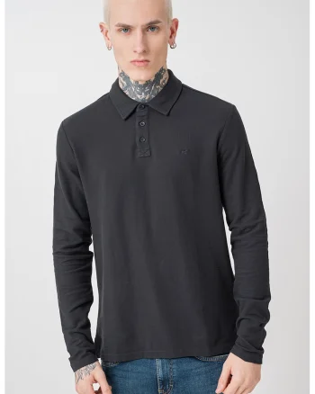 Bluza cu guler polo si model uni Portis, Negru