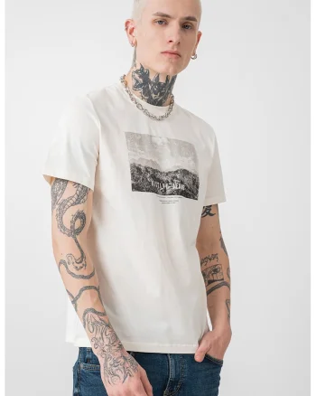 Tricou regular fit cu imprimeu foto Austin, Alb fildes/Gri