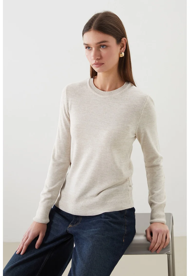Pulover tricotat fin slim-fit, Bej melange