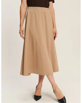 Fusta midi din amestec de modal, Maro camel