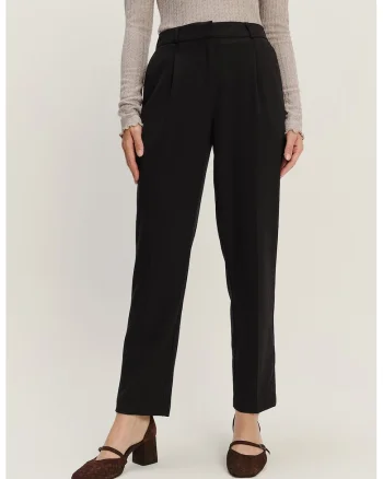 Pantaloni conici cu pliuri frontale, Negru