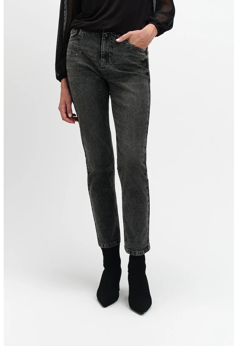 Blugi crop slim fit, Gri antracit/Argintiu
