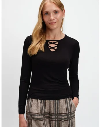 Bluza slim fit cu detaliu incrucisat frontal, Negru