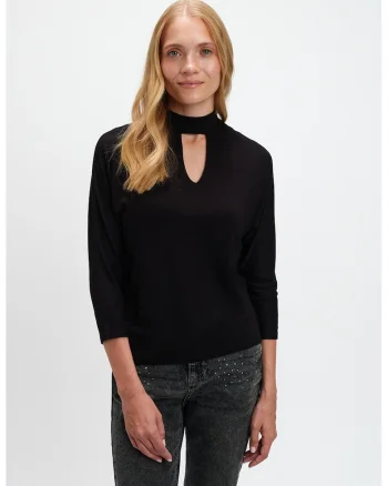Bluza cu maneci medii si decupaj, Negru