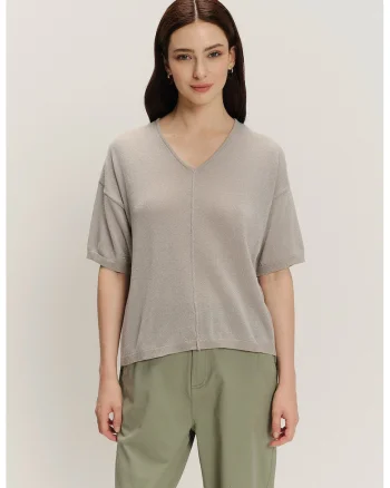 Tricou cu decolteu in V si maneci cazute, Gri