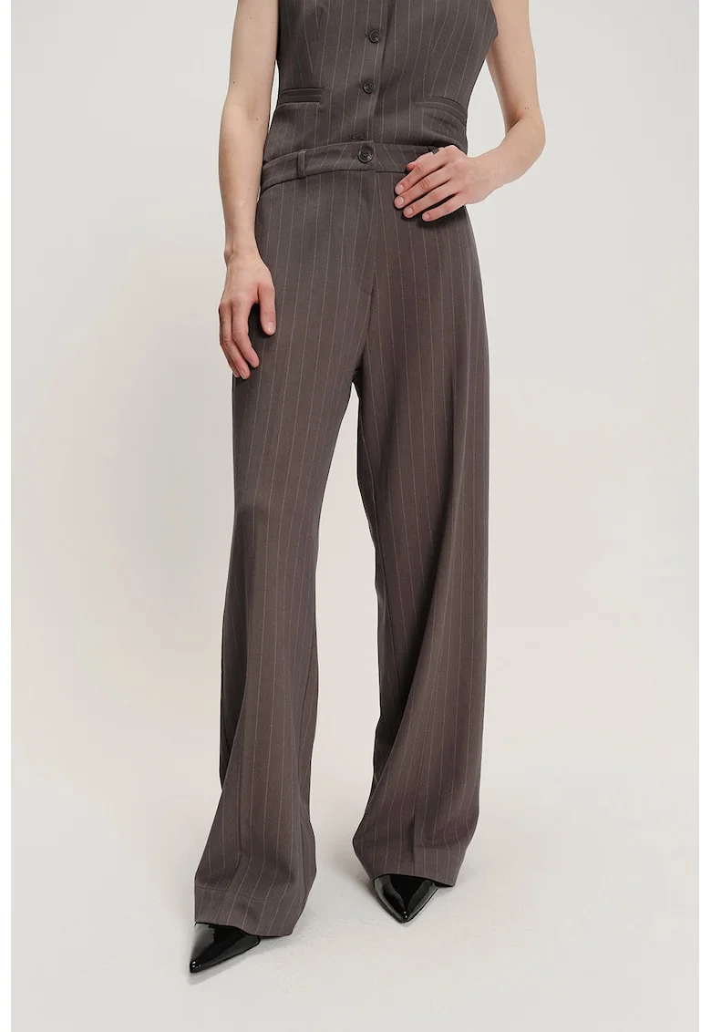 Pantaloni din amestec de modal cu croiala ampla si buzunare, Alb/Gri antracit