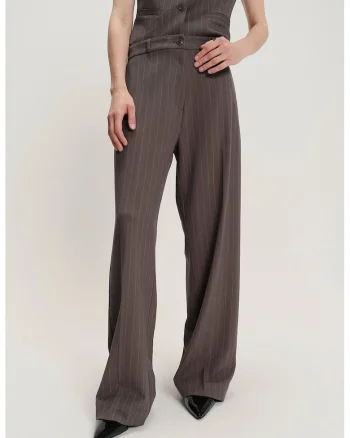 Pantaloni din amestec de modal cu croiala ampla si buzunare, Alb/Gri antracit